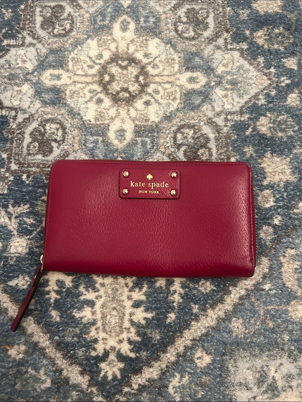 kate spade Cherry Red Zip-Around Wallet with Gold Plaque